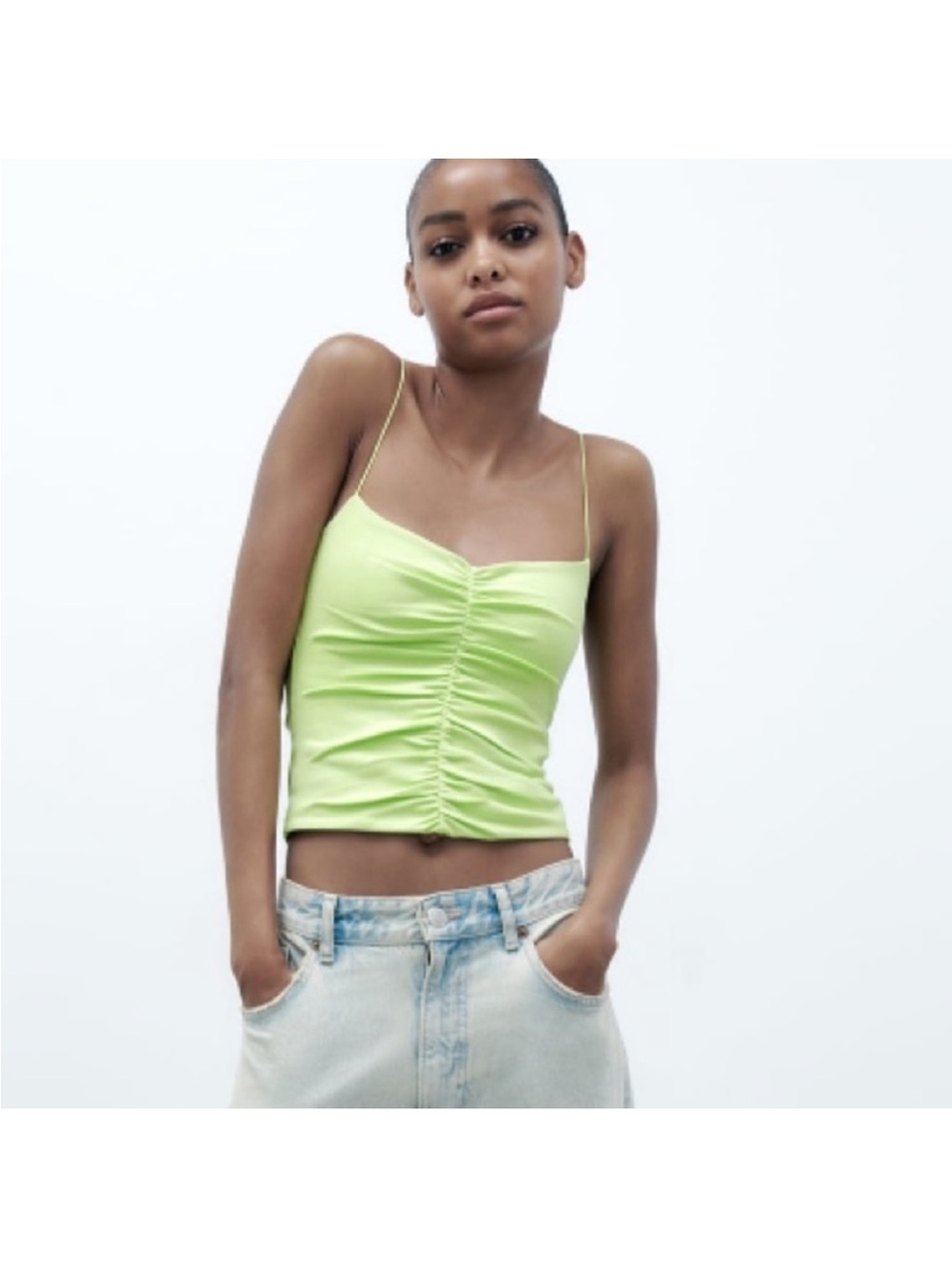 Zara Neon Green Ruched Cami Top